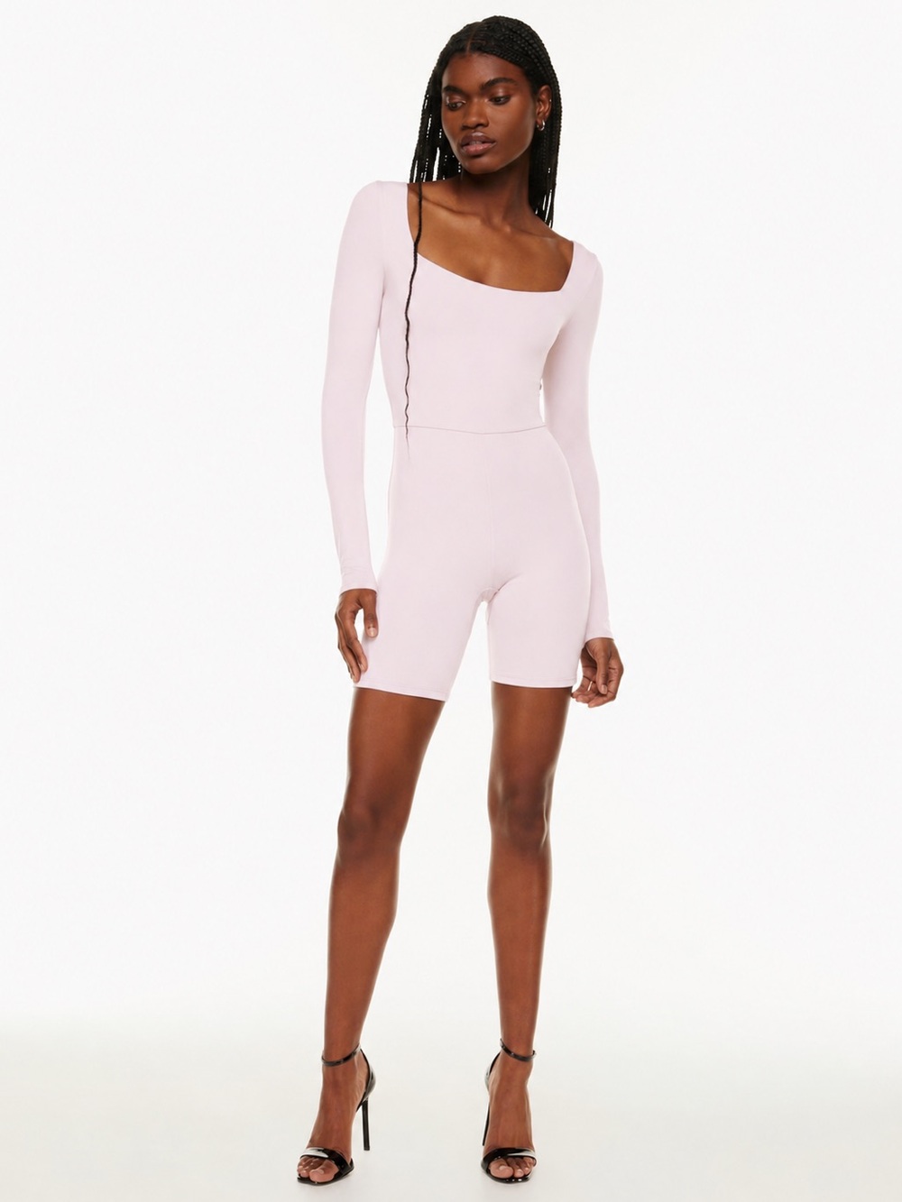 Aritzia Babaton Sculptknit Square Neck Romper in Pink